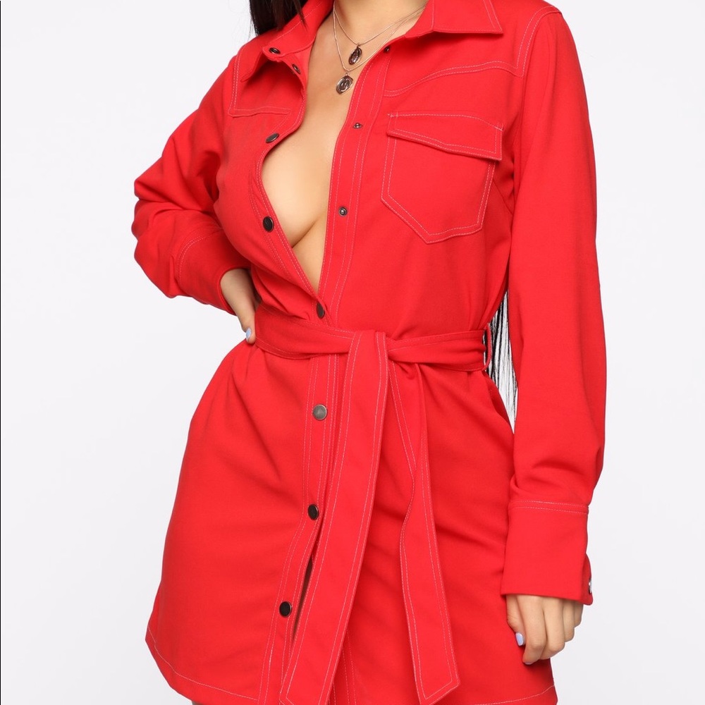 Red button down dress
